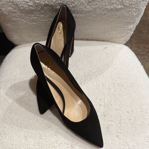 Vince Camuto Black Pointed-Toe Block Heel Pumps